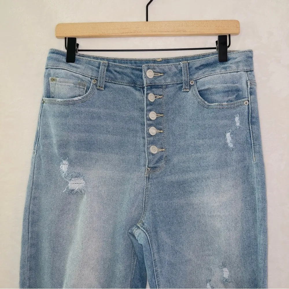 Vanilla Star Light Wash High Waisted Button Front Real Cheeky Straight Leg Jeans - Image 3