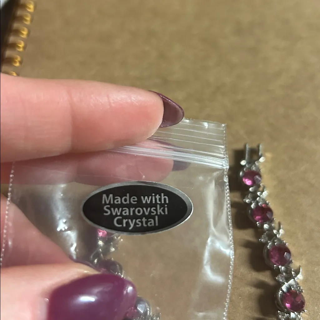 Pink and Silver Swarovski Tennis Bracelet Fold-over Clasp - Image 2