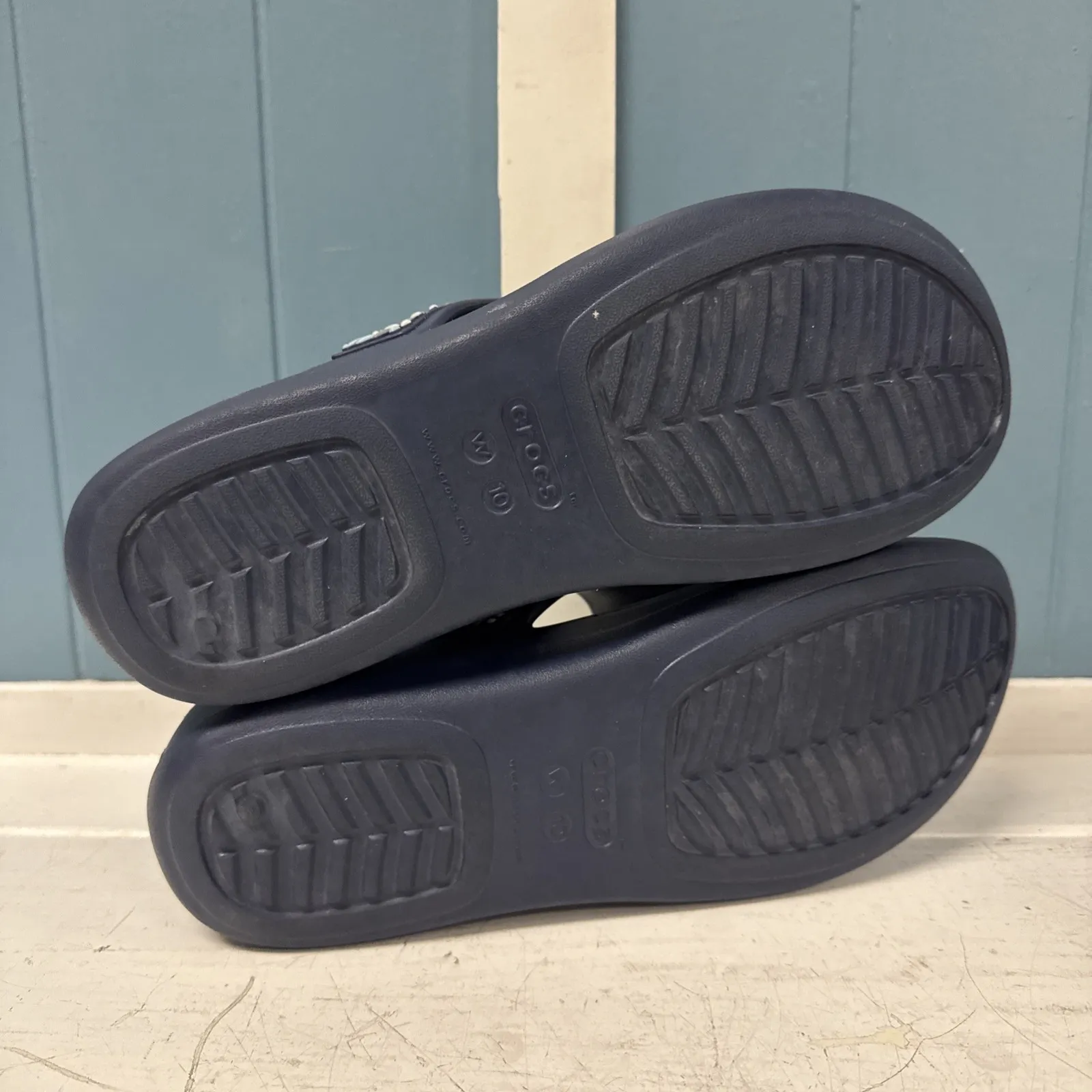 Crocs Sandals‎ Womens 10 Monterey Beaded Wedge Slip On Flip Flop Navy 206851 - Image 7