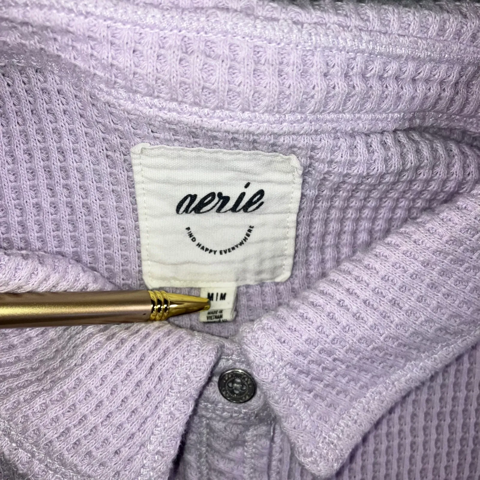 Aerie Oversized Waffle Knit Button Up Shirt Women Medium Lavender Purple Long - Image 8