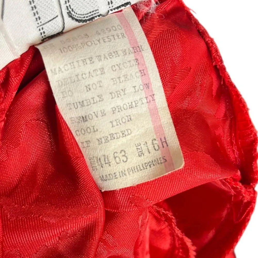 Vintage IFI Size 16 Floral Satin Midi Dress Red 80's Long Sleeve Modest Evening - Image 6