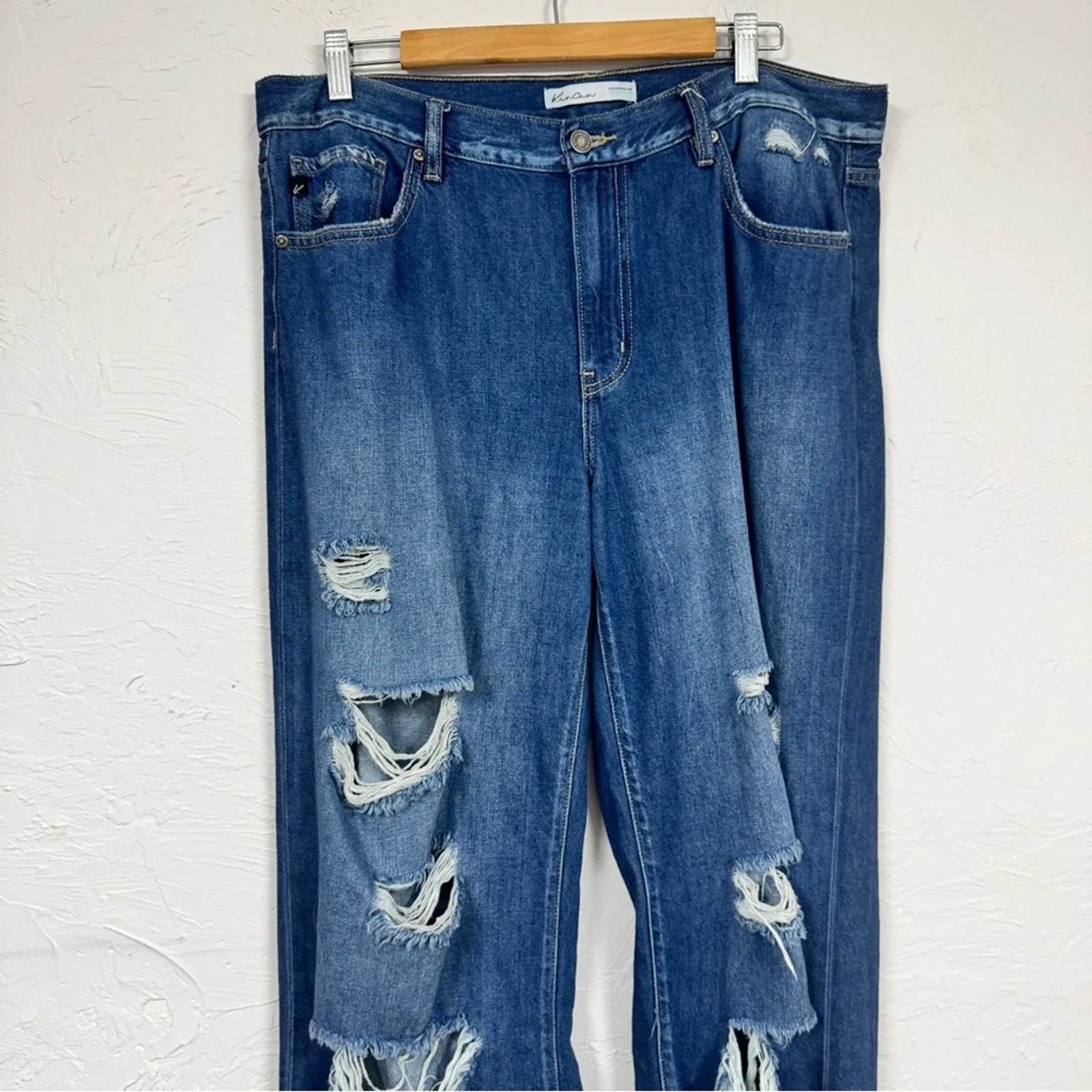 Kancan Blue Wide Leg Distressed High Rise Jeans Womens 31 Denim Classic Raw Hem - Image 3
