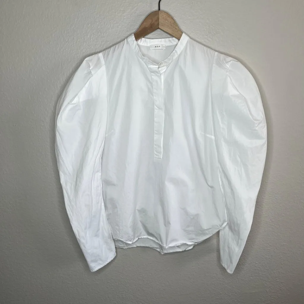 A.L.C. Womens Hudson Puff Sleeve Blouse White Cotton Top Size 4 - Image 2
