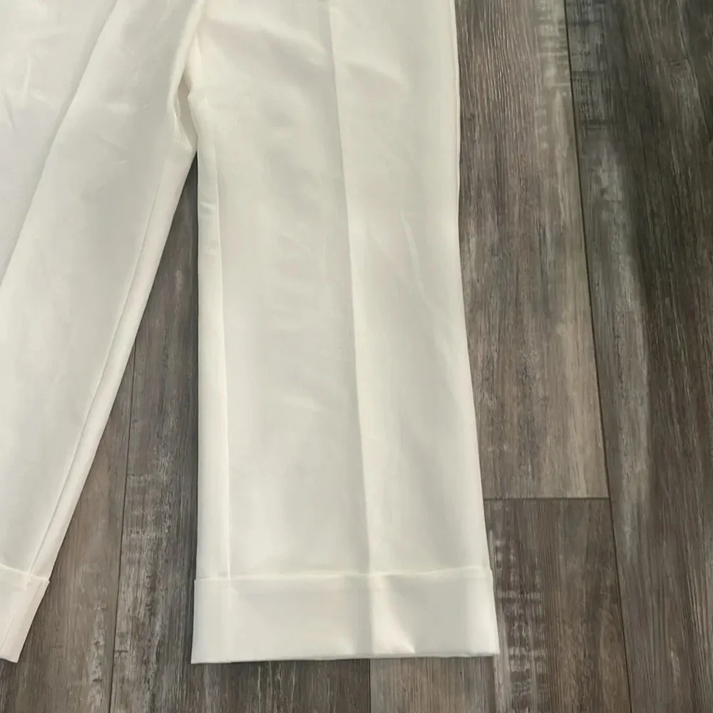 ZARA Cuffed Wide Leg Work Pants with Pockets - White - Small - Image 2
