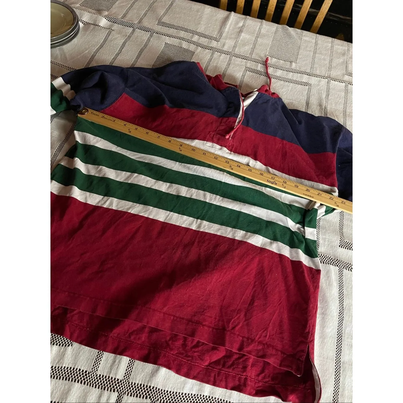 Vintage Contrasts size XL women’s rugby hooded shirt. Red - Image 3