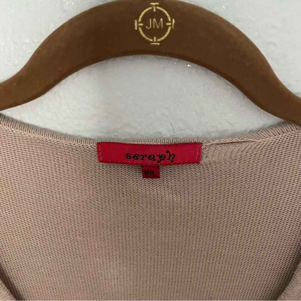 Long Sweater Jacket Flowy Neutral Tan Size M - Image 2