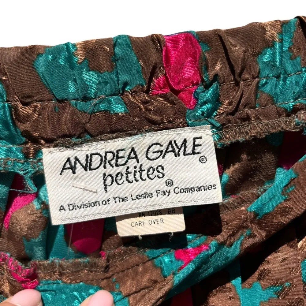 Vintage Andrea Gayle Skirt Petite Size Medium Pleated 80s 90s Retro Pink Green - Image 2