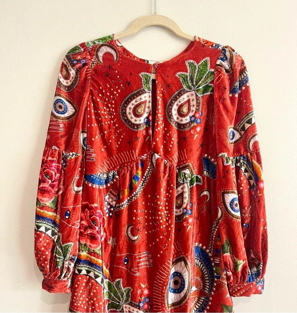 FARM Rio Mystic Red Velvet Midi Dress Size XS - Image 2