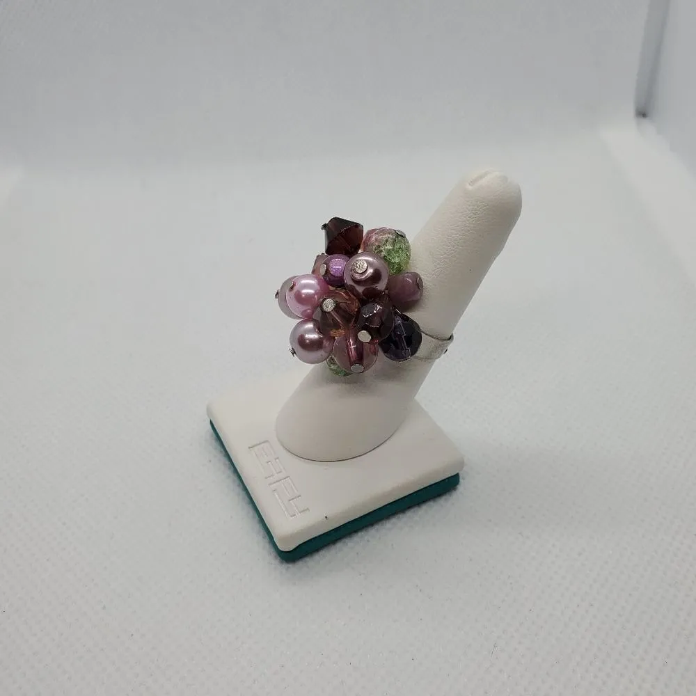 Purple Cluster Beaded Adjustable Ring Purple - Image 4