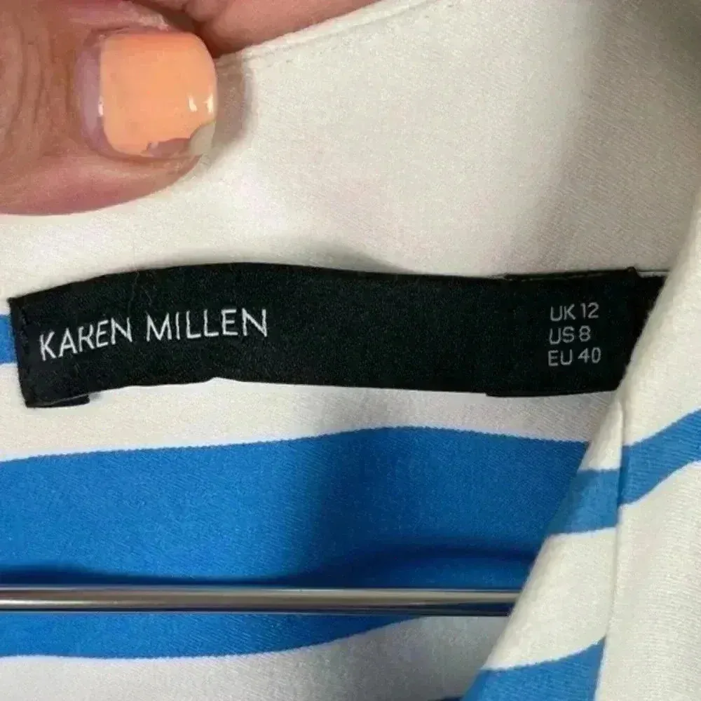 Karen Millen Blue And White‎ Panelled Sheath Dress With Pleated Front Skirt - Image 7