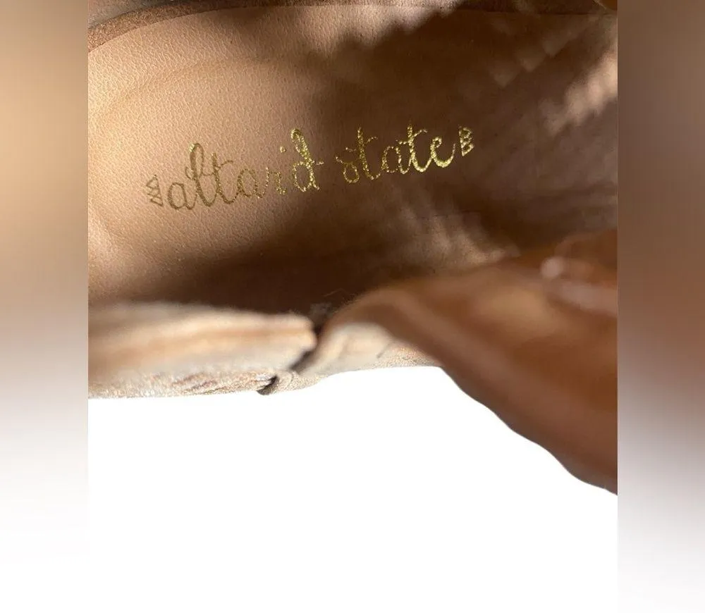 Altar’d State Women’s 9 Tan Nude Peep toe chevron style pattern heeled boots - Image 2