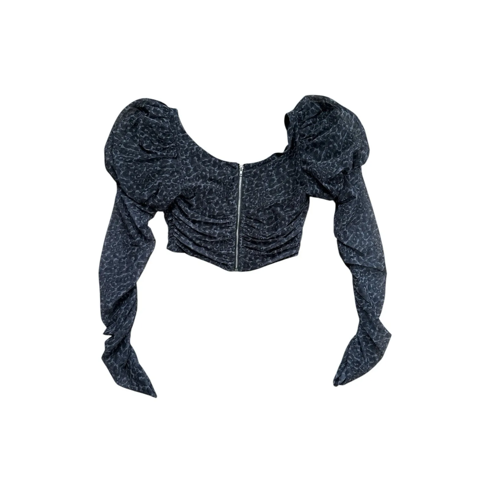 Oh Polly Catwalk Leopard Gray Bustier Crop Top Puff Sleeve Corset Mesh Size 4 US - Image 6