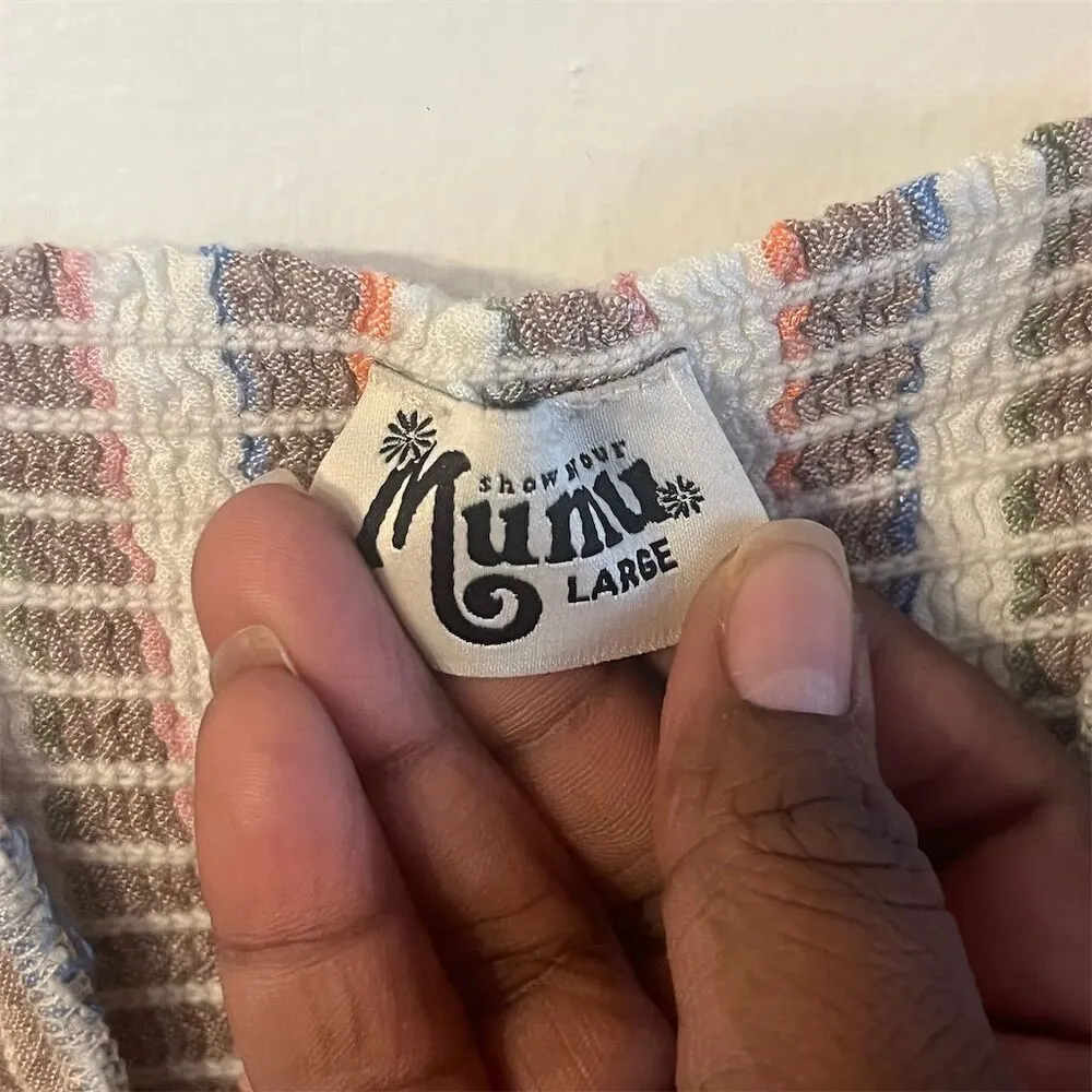 Show Me Your Mumu Cora Multicolor Stripe‎ Button-Down Mini Dress L - Image 7