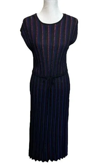 Marine Layer Penny Pleated Midi Dress in Black Rainbow Lurex Women’s Size Medium - Image 1