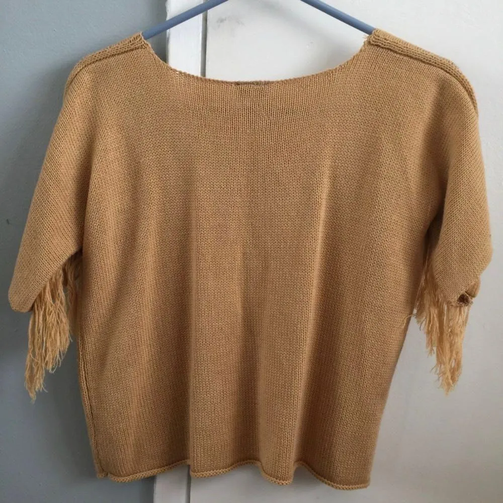 Camel Fringe Knit Boxy Top - Image 5