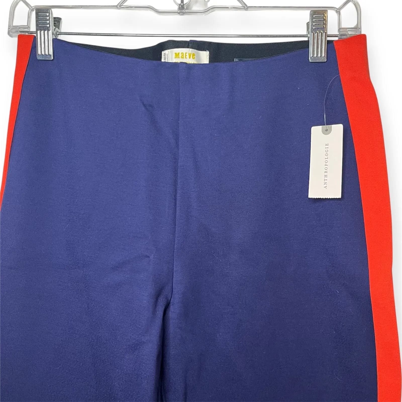 NWT Maeve Anthropologie The Margot Navy Red Side Stripe Flare Pants Sz Small Blue - Image 5