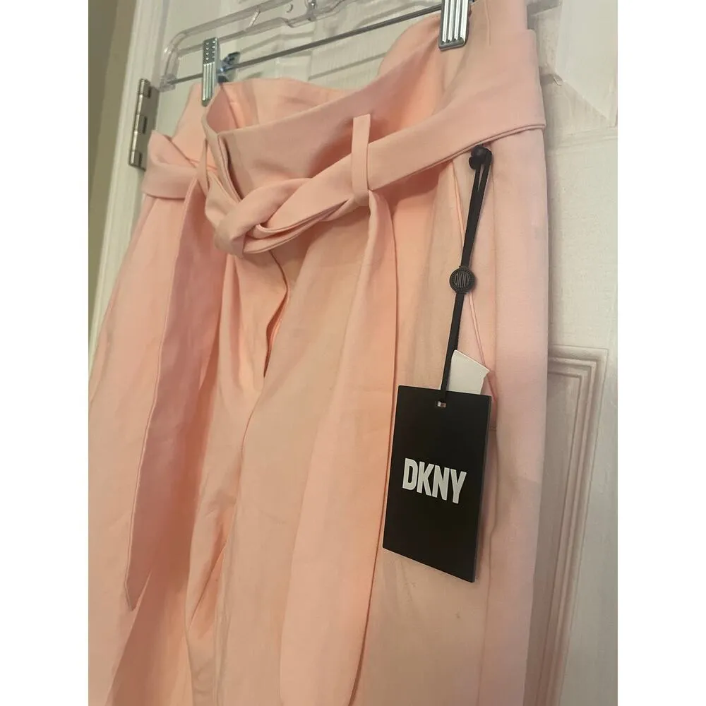 DKNY High Waisted Size 4 Tie Front Pink Barbiecore Lined Ankle Pants, A66 - Image 2