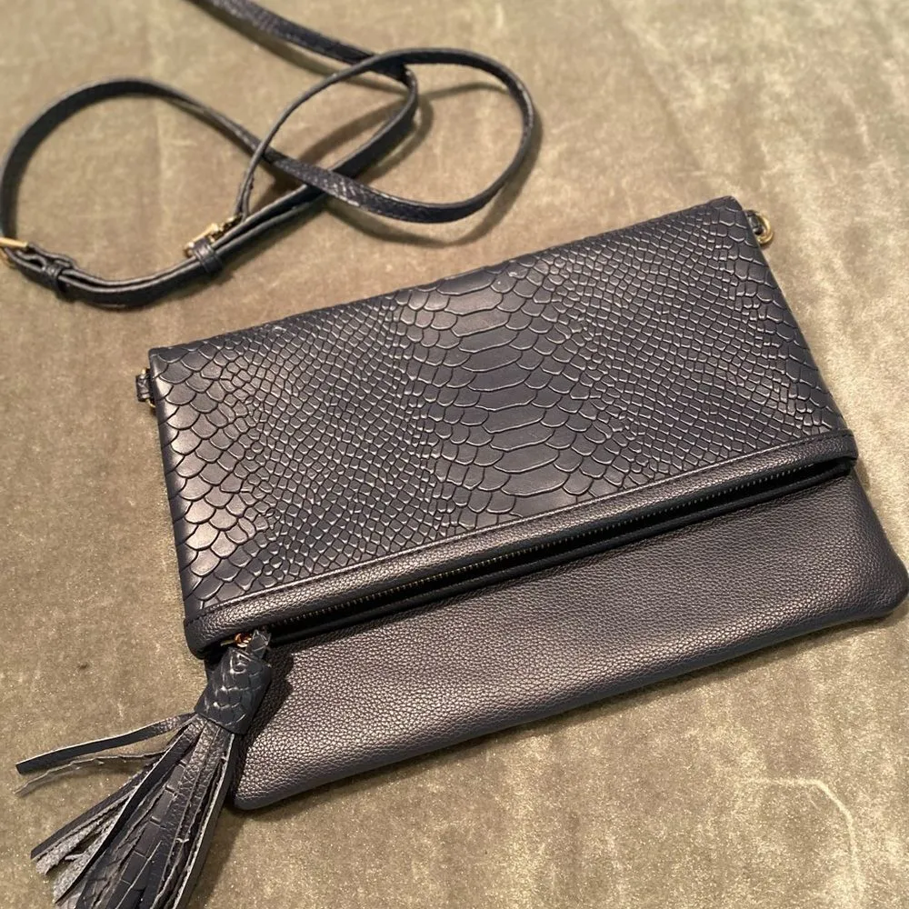 GIGI NEW YORK Navy Embossed Python Leather All In One Bag Blue - Image 6