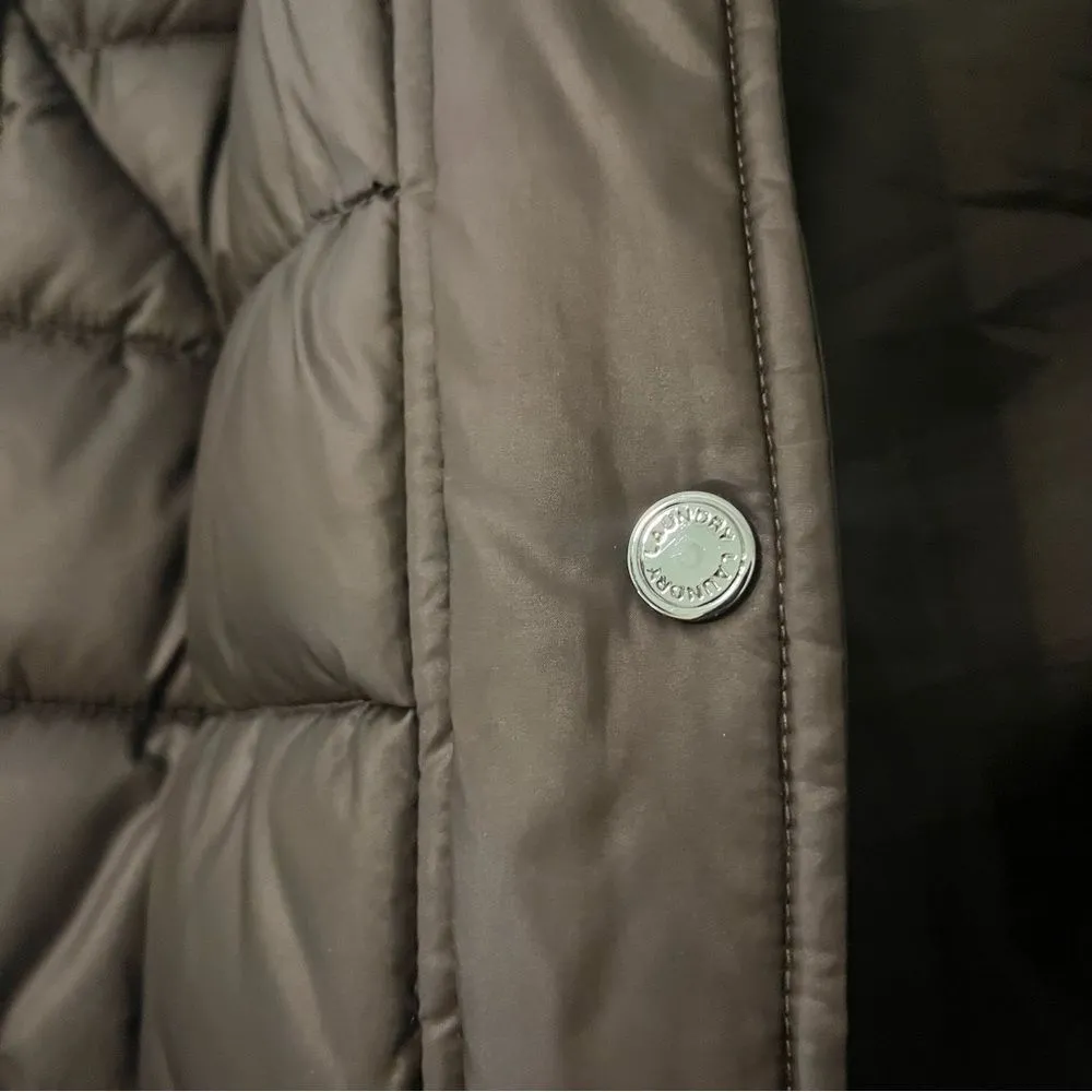 Laundry by Shelli Segal Quilted Puffer Coat Faux Fur Hood Coffee/Brown Medium - Image 10