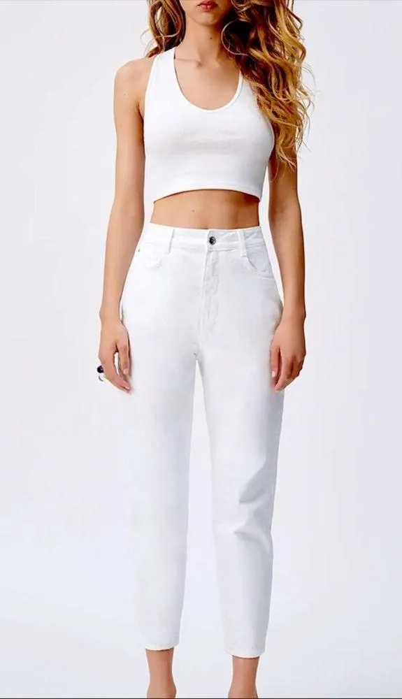 Zara brand white mom jeans - Image 2
