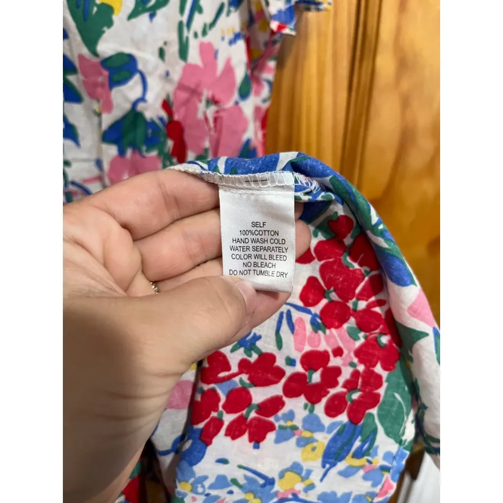 Pinch Women’s Dress Small Ruffle Sleeve Floral Print Cotton Boho Summer White - Image 3