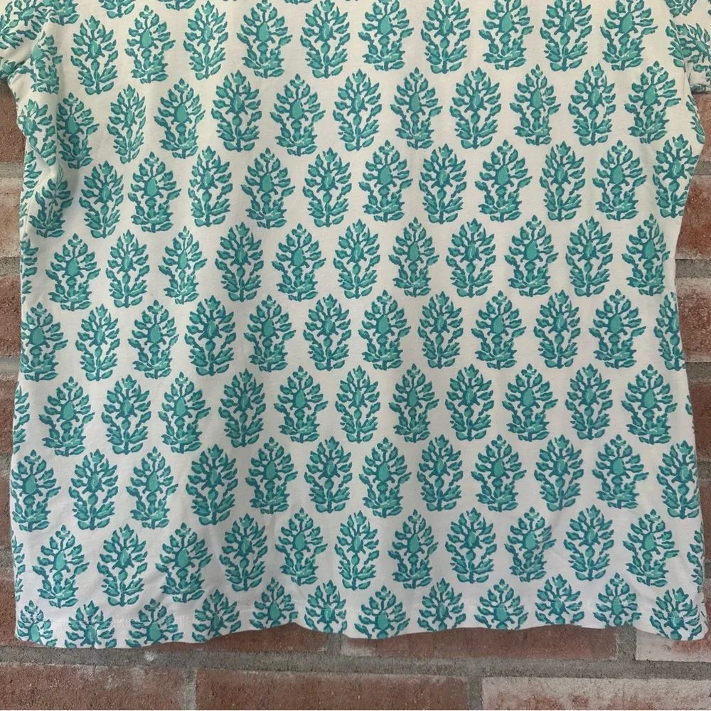 J. McLaughlin Short Sleeve Knit Tee T Shirt Women’s XL White Turquoise Blue - Image 9