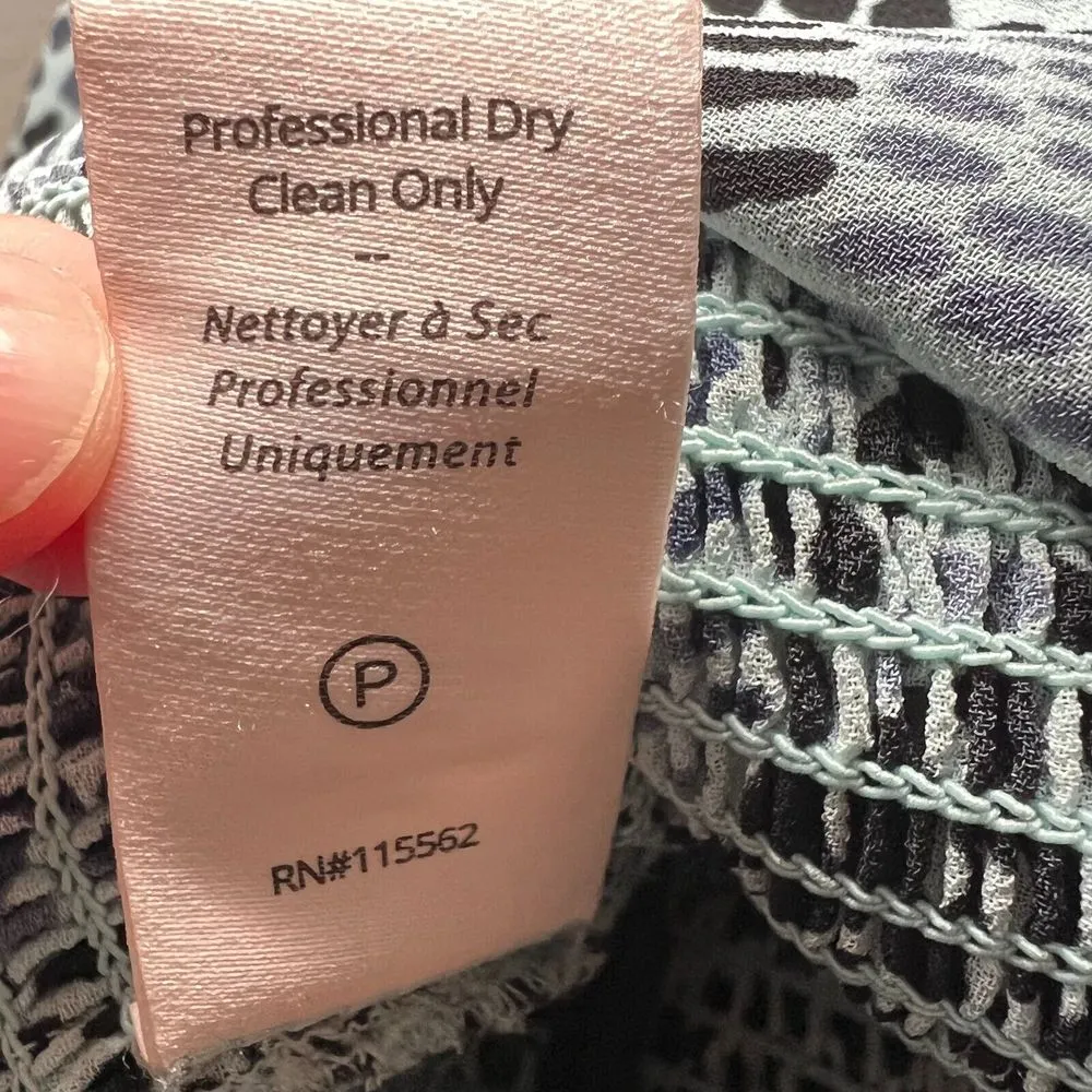 Cinq A Sept‎ Anabelis Smocked Ruffle Top Blue Sz Medium Square Neck Animal Print - Image 5