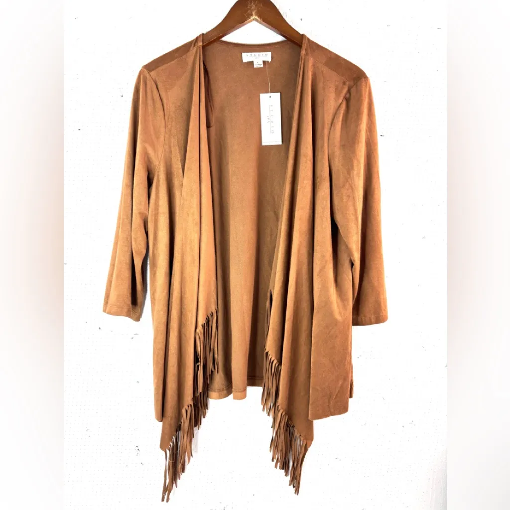Studio JPR L Western Faux Suede Fringe Jacket Top Tan Size L - Image 2