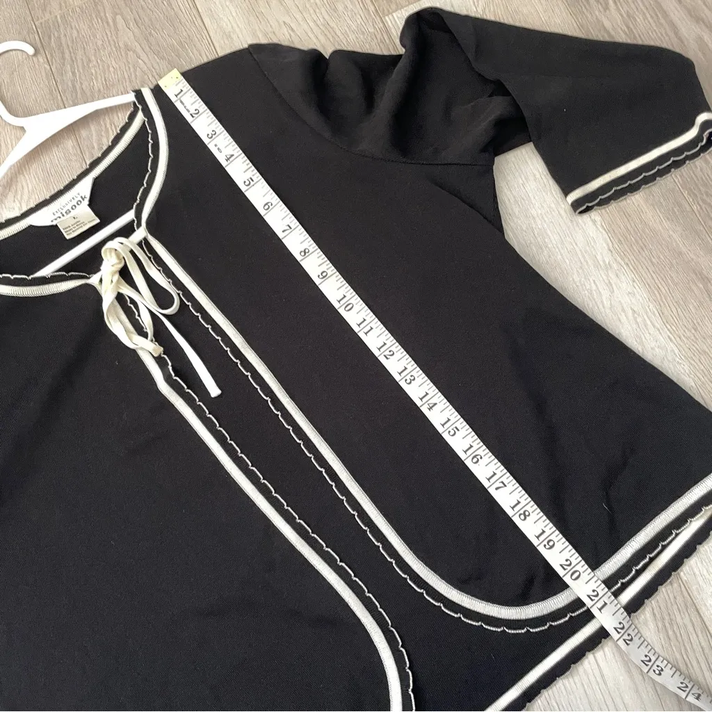 Misook Classic Cardigan chic tie front crop womens Black (large) 90s parisian - Image 5