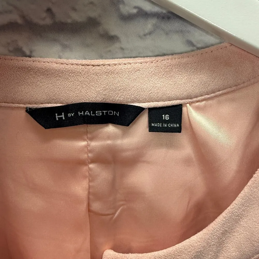 H by Halston Pink Faux Suede Zip Jacket Size 16 Belt Long Knit Sleeves - Image 7