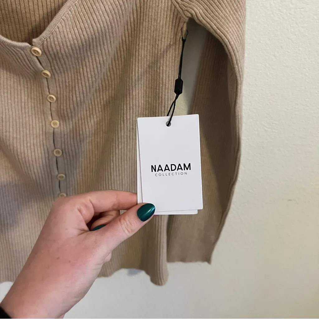 Naadam Cotton & Cashmere Ribbed Sweetheart Cardigan NWT Tan - Image 4