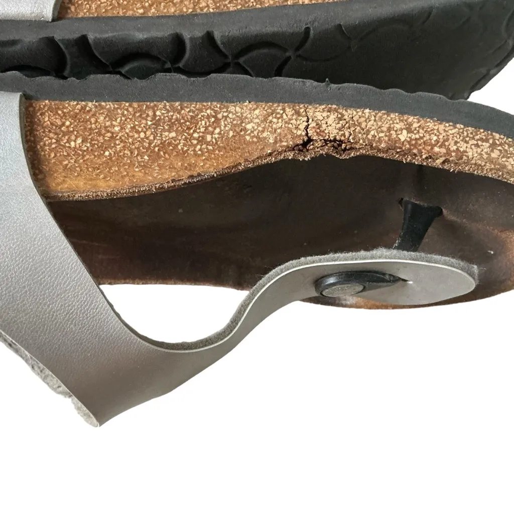 Birkenstock Gizeh birko flor metallic silver sandals slip on thong slide Sz 39 - Image 5