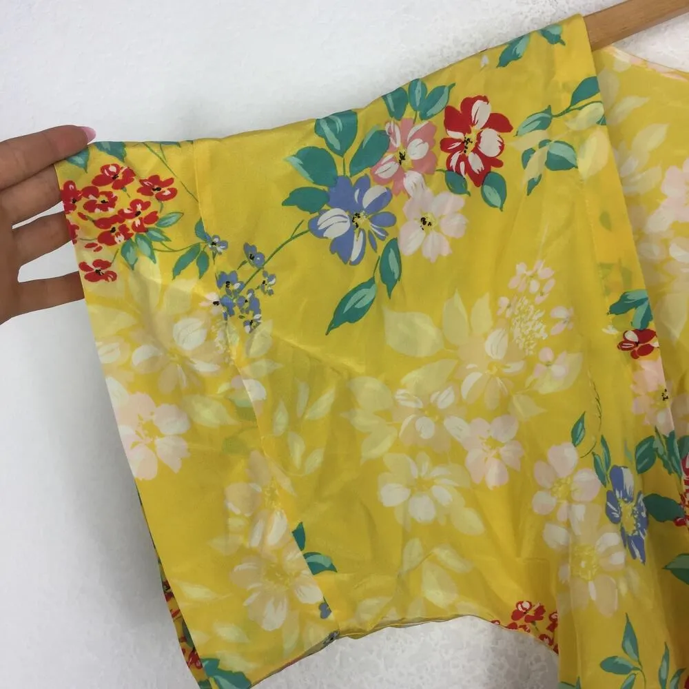 Anthropologie Yumi Kim Yellow 100% Silk Kimono Top XS That's A Wrap Happy Days - Image 9