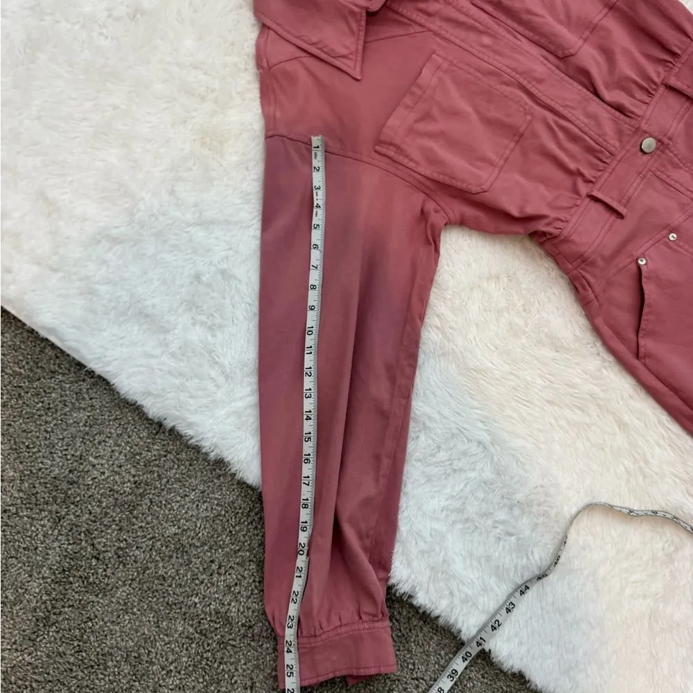 Avec Les Filles Pink Coverall Denim 3/4 Snap Front Patch Pocket Dress Size S - Image 13