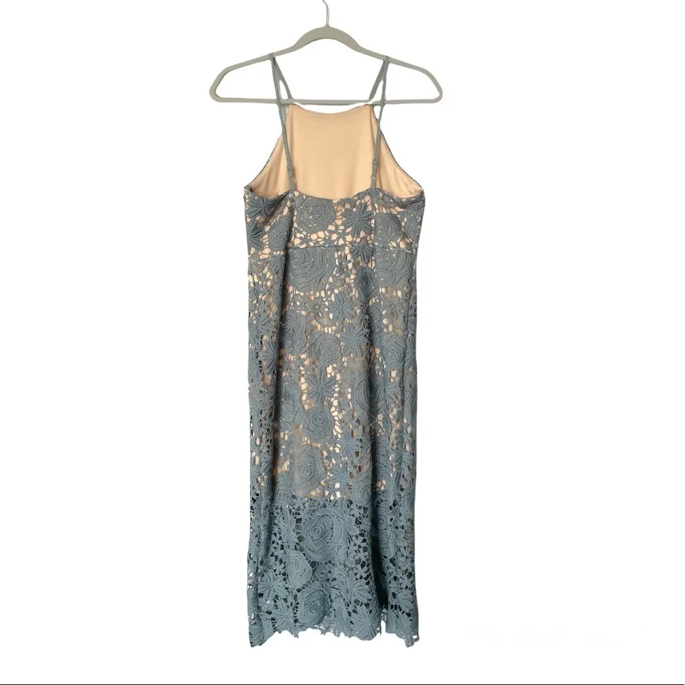 NWT Romeo + Juliet Couture Seafoam Green Woven Open Back Floral Lace Midi Large - Image 8