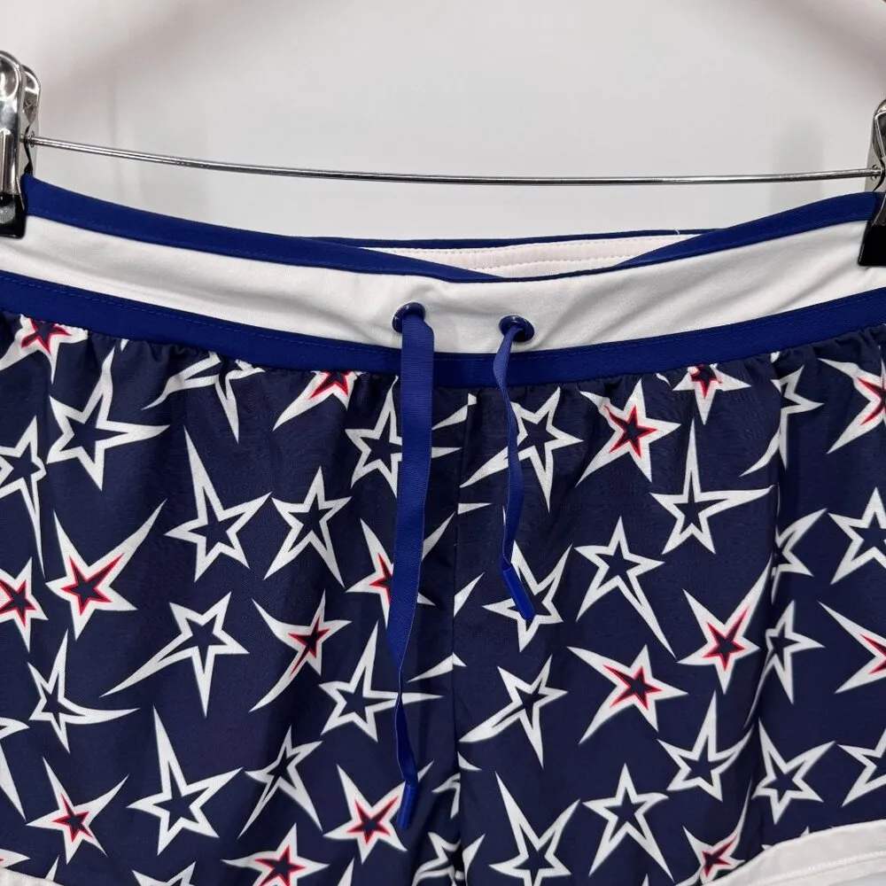 Fabletics Riho Shorts Womens Medium Blue Red White Polyester Start Pattern Draws - Image 2