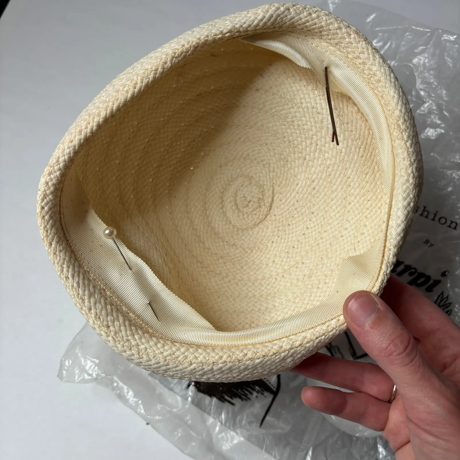 Vintage Carpi Knitting Mills Straw Pillbox Hat Beige MCM VTG 50s Style Cap Retro Tan - Image 10