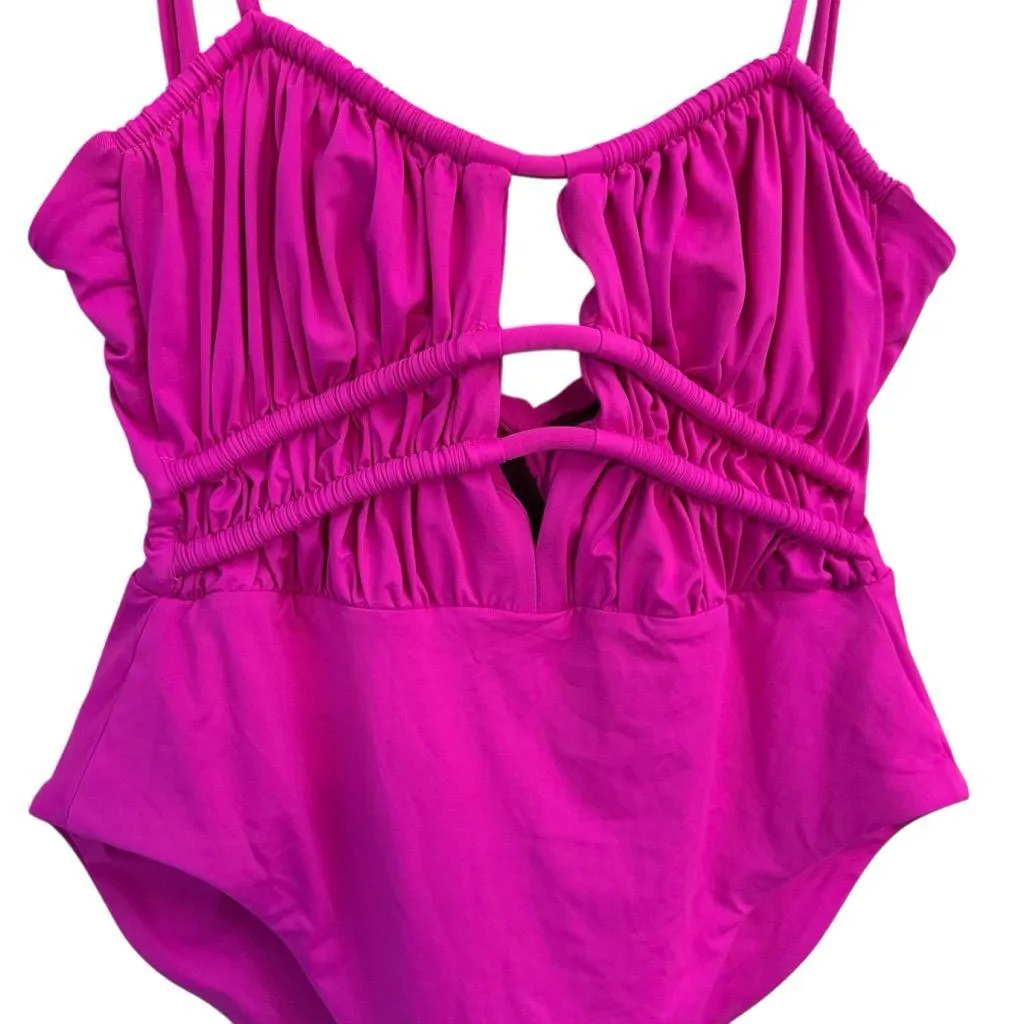 Becca Color Code Santorini One-Piece Swimsuit shirr front tie back plunge neck M - Image 5