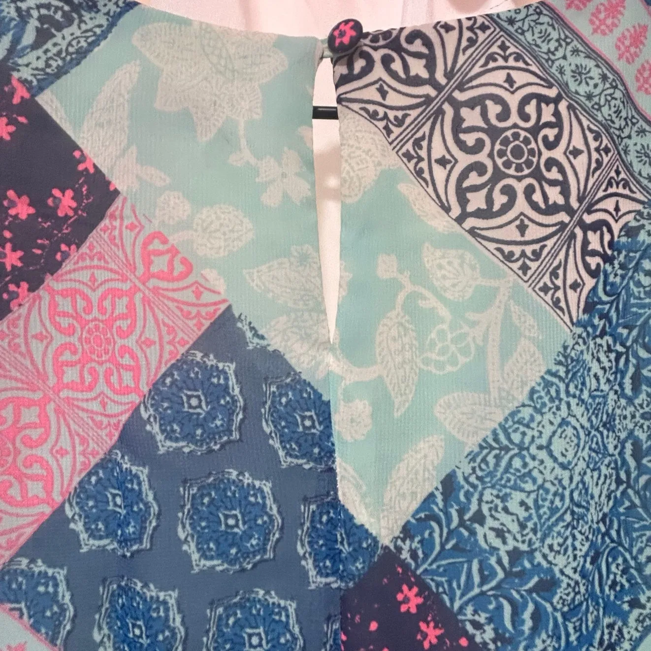 Sandra Darren Dress‎ Teal Green Print Lined Sequin Neckline Sleeveless Size 14 - Image 5