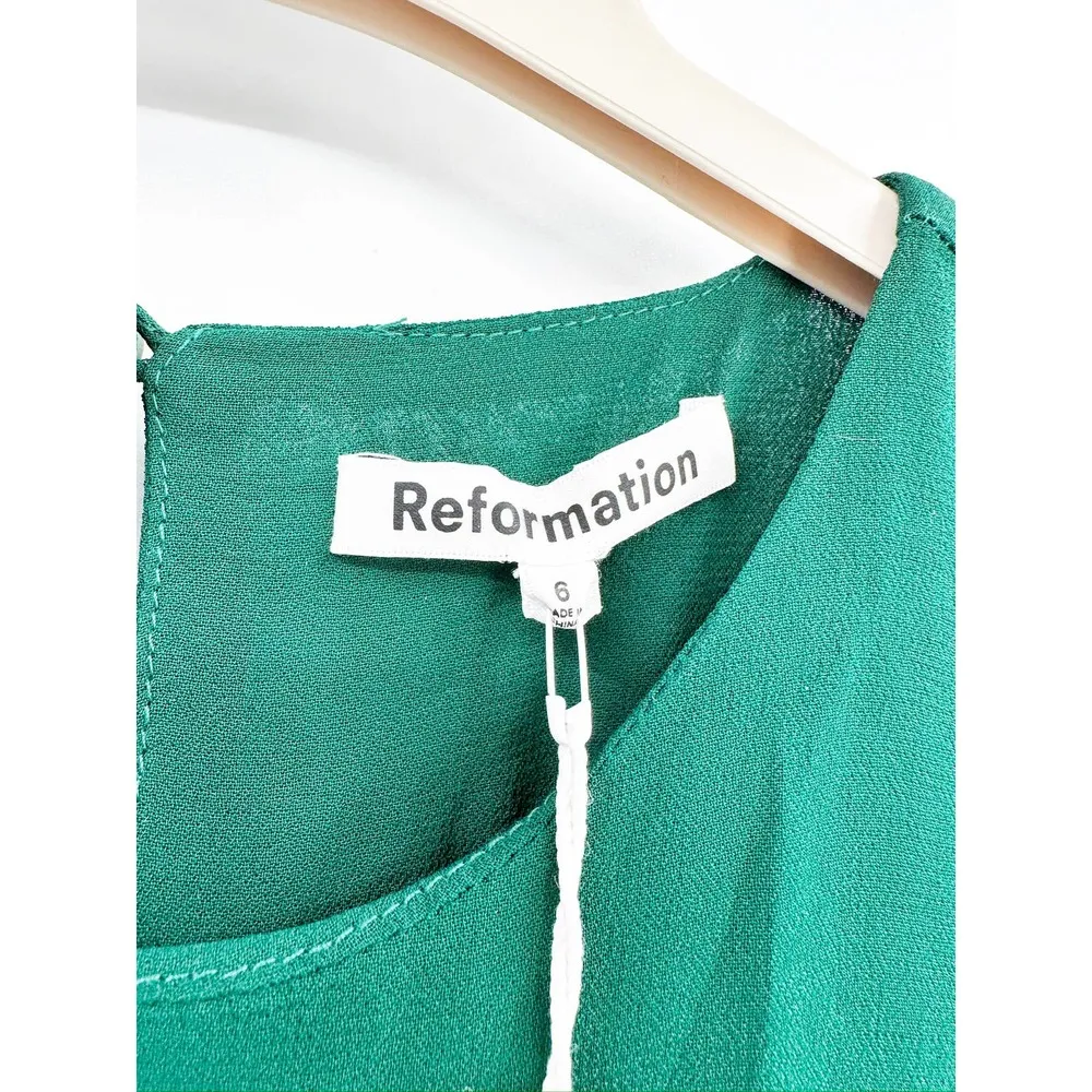 Reformation Ledger Chiffon Sleeveless Slit Midi Dress in Sycamore Green Sz 6 NWT - Image 6