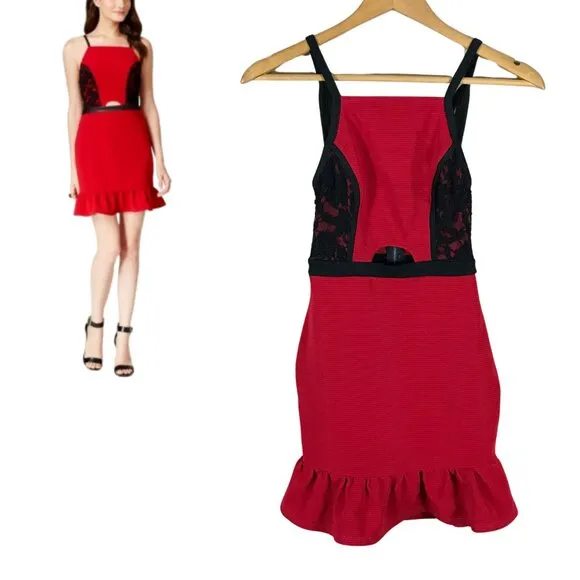 Material Girl Red Mini Skater Dress with Black Lace NWT XXS - Image 2