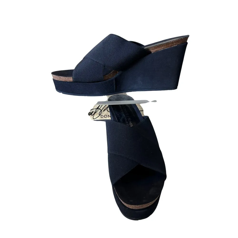 Donald Pliner Black Elastic Strap Suede Leather Wedge Platform Shoe $220 NIB - Image 4