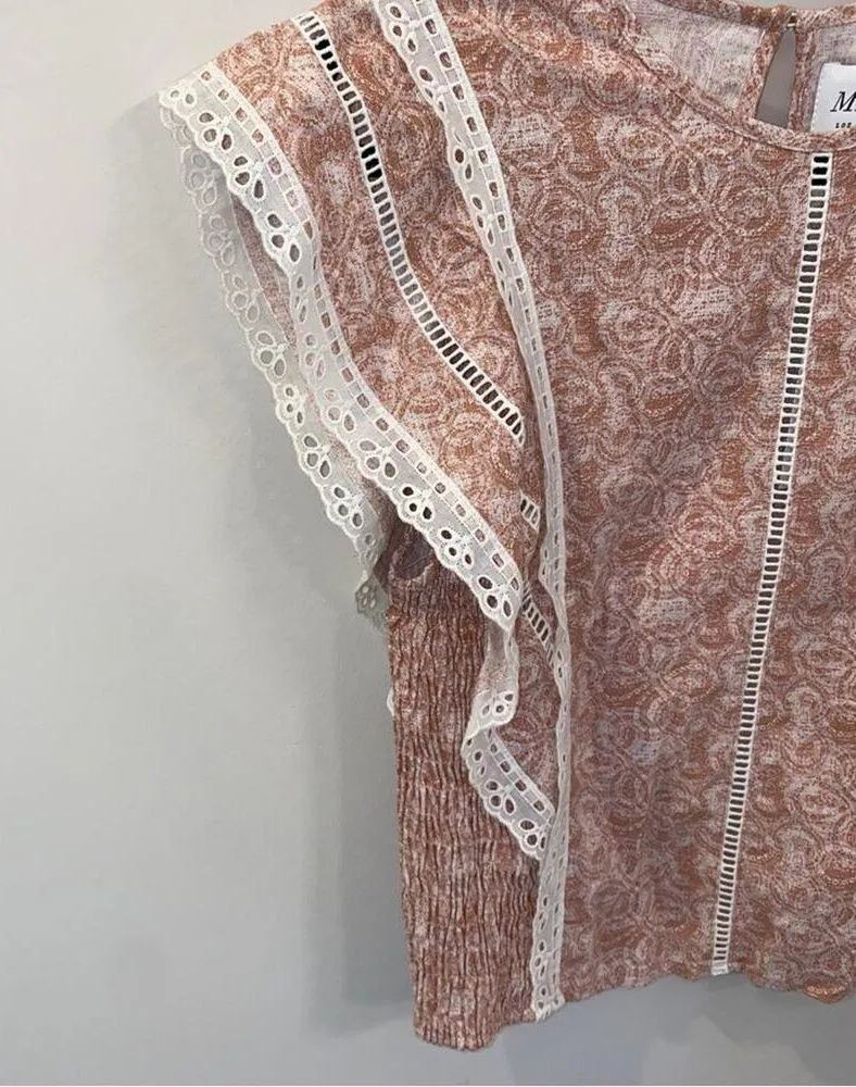 Misa Los Angeles Nilu Eyelet Lace Linen Top in Washed Tile Dusty Rose Small NWT - Image 10