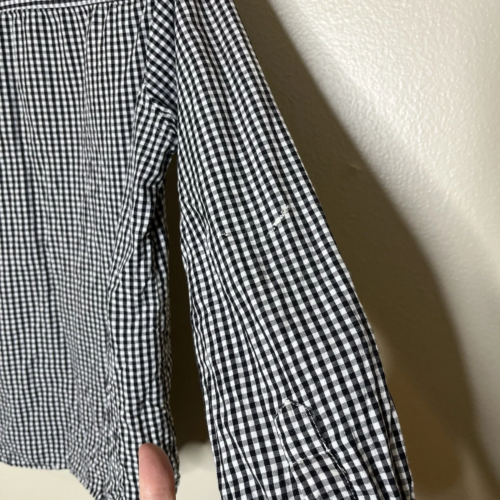 Women's Vintage Button Up Gingham Plaid Sun Flower Embroidery Boho Preppy Retro White Size M - Image 7