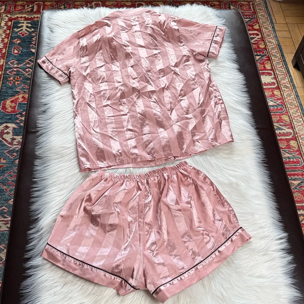 Pink Satin Pajama Shorts Set Size M - Image 5