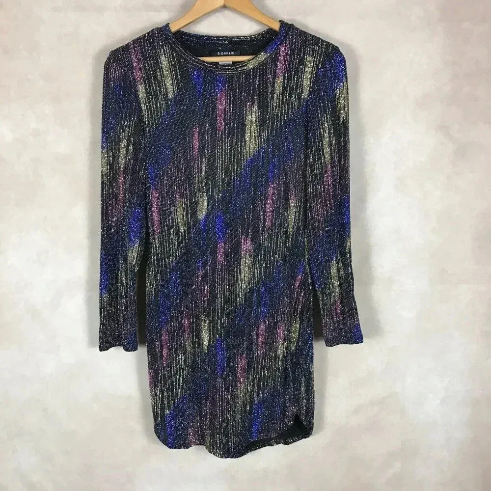 B.DARLIN Multi-Color Metallic Long Sleeve Party Mini Dress NEW 11/12 - Image 4