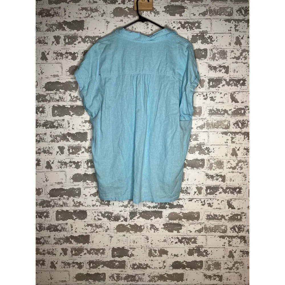 Orvis | women blue button down linen top - Image 7