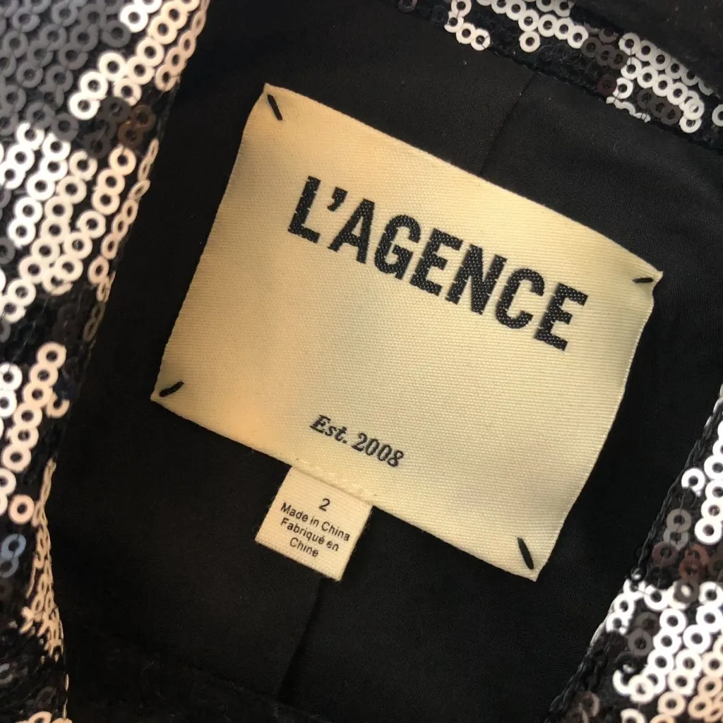 L'Agence Chamberlain Blazer Sequin Houndstooth One Button Black White 2 - Image 7