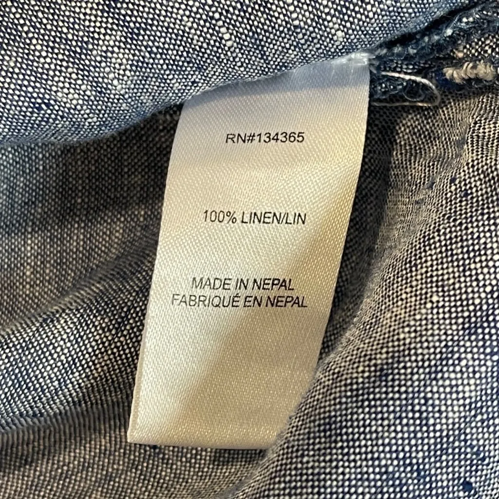 Andrea Jovine Linen Tunic Top Women's Size Large Relaxed Chambray Blouse Beachy - Image 5