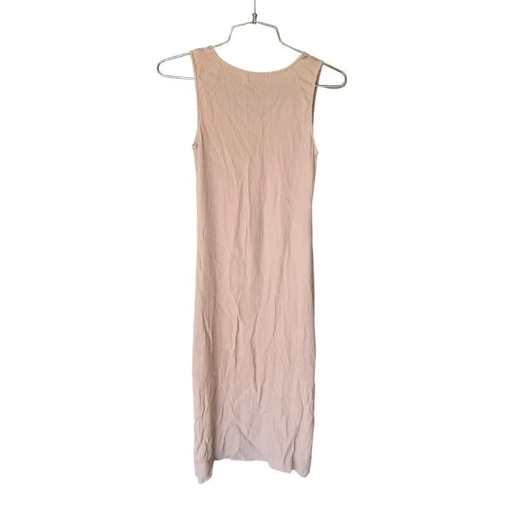Nataya Sleeveless Scoopneck Split Hem embroidered midi dress S vintage Tan - Image 3